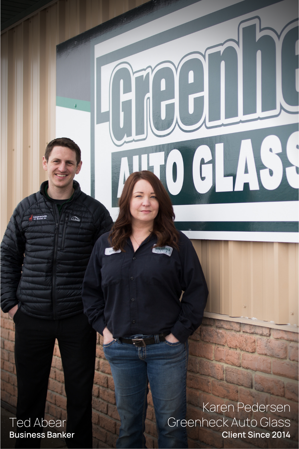 Greenheck Auto Glass client and Deerwood Bank Employee