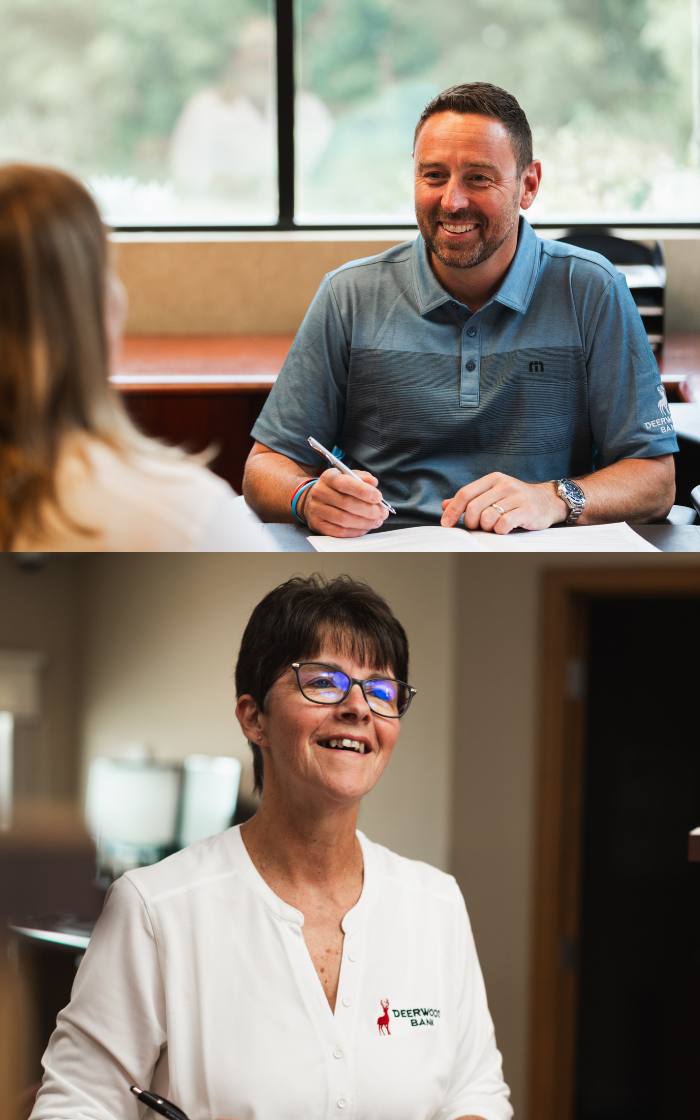 Smiling employees at Deerwood Bank